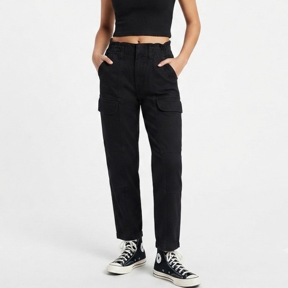PacSun Womens Black Cargo Utility Pants High Rise Straight Leg Size S